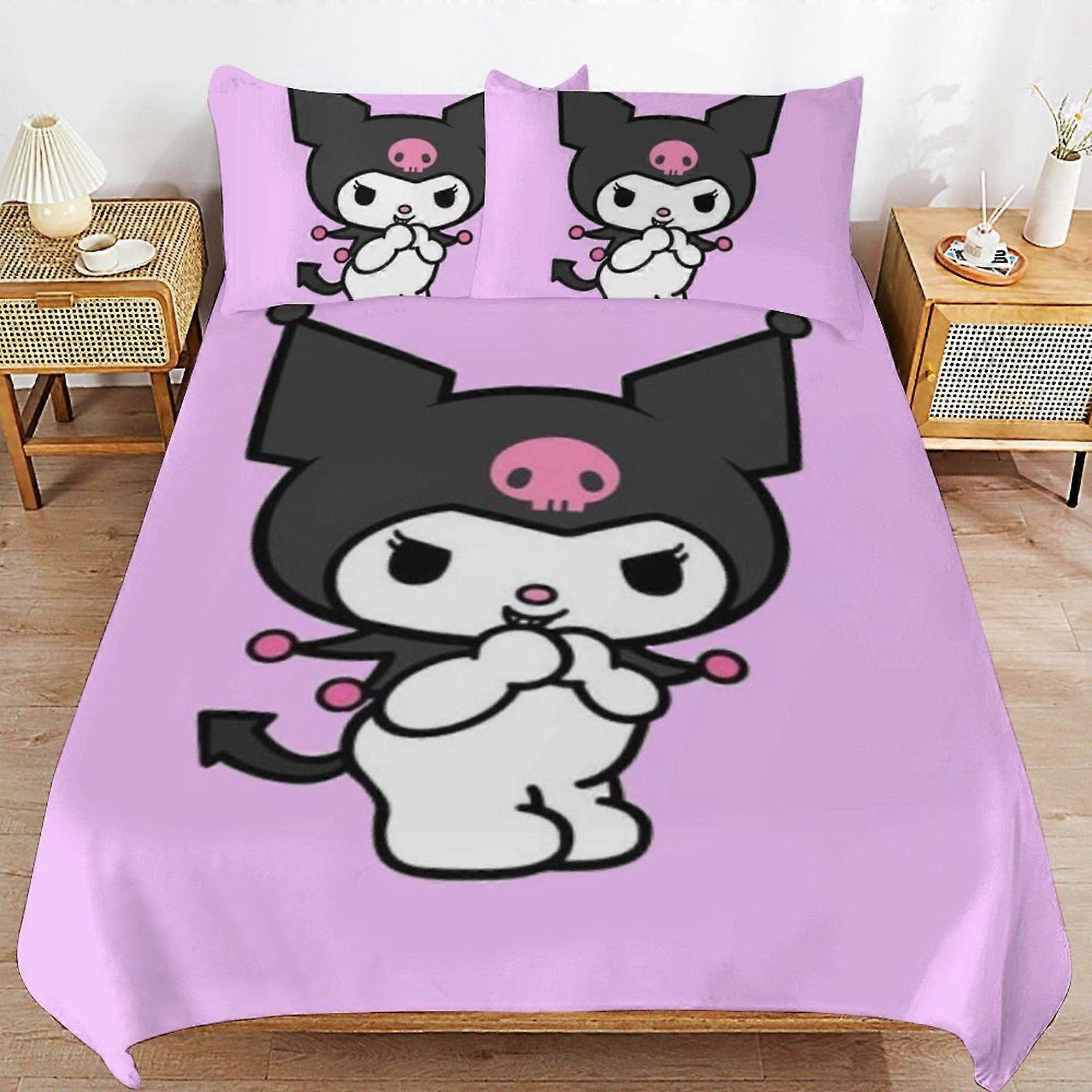 D652 Kuromi Everyday Sleep Soft Surface Zipper End Wrinkle Resistant Material Duvet Cover Sets Package S652