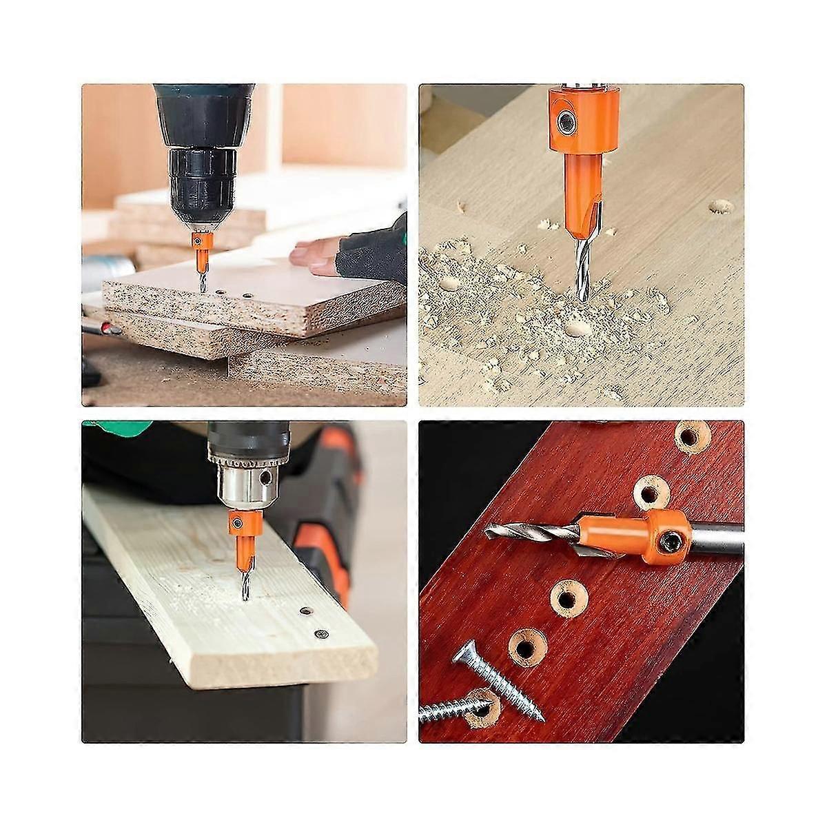 Countersink Drill Bit, 5pcs Quick Change 8mm Adjustable Countersink Drill Bit Set With 5pcs Replaceable Drill Bits