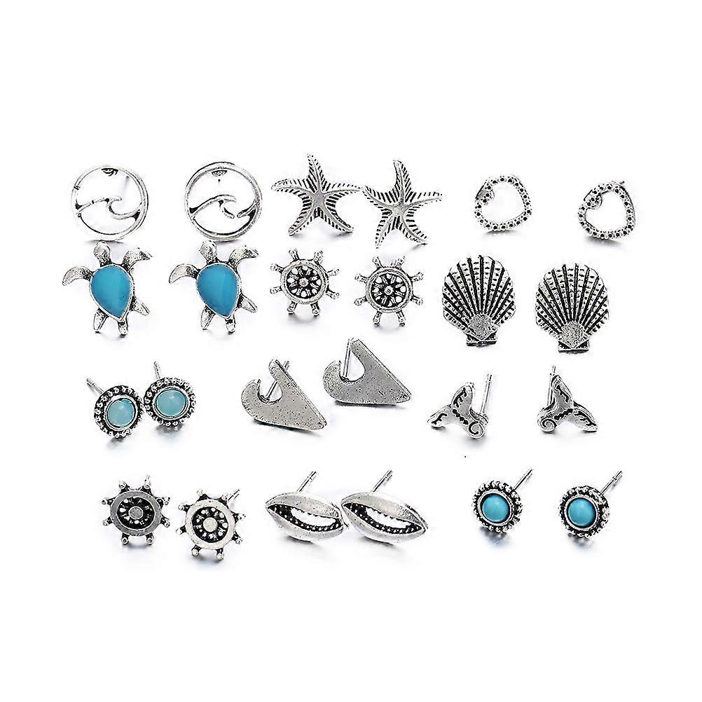 36Pairs Bohemian Style Sea Turtle Shell Earrings Set for Decoration