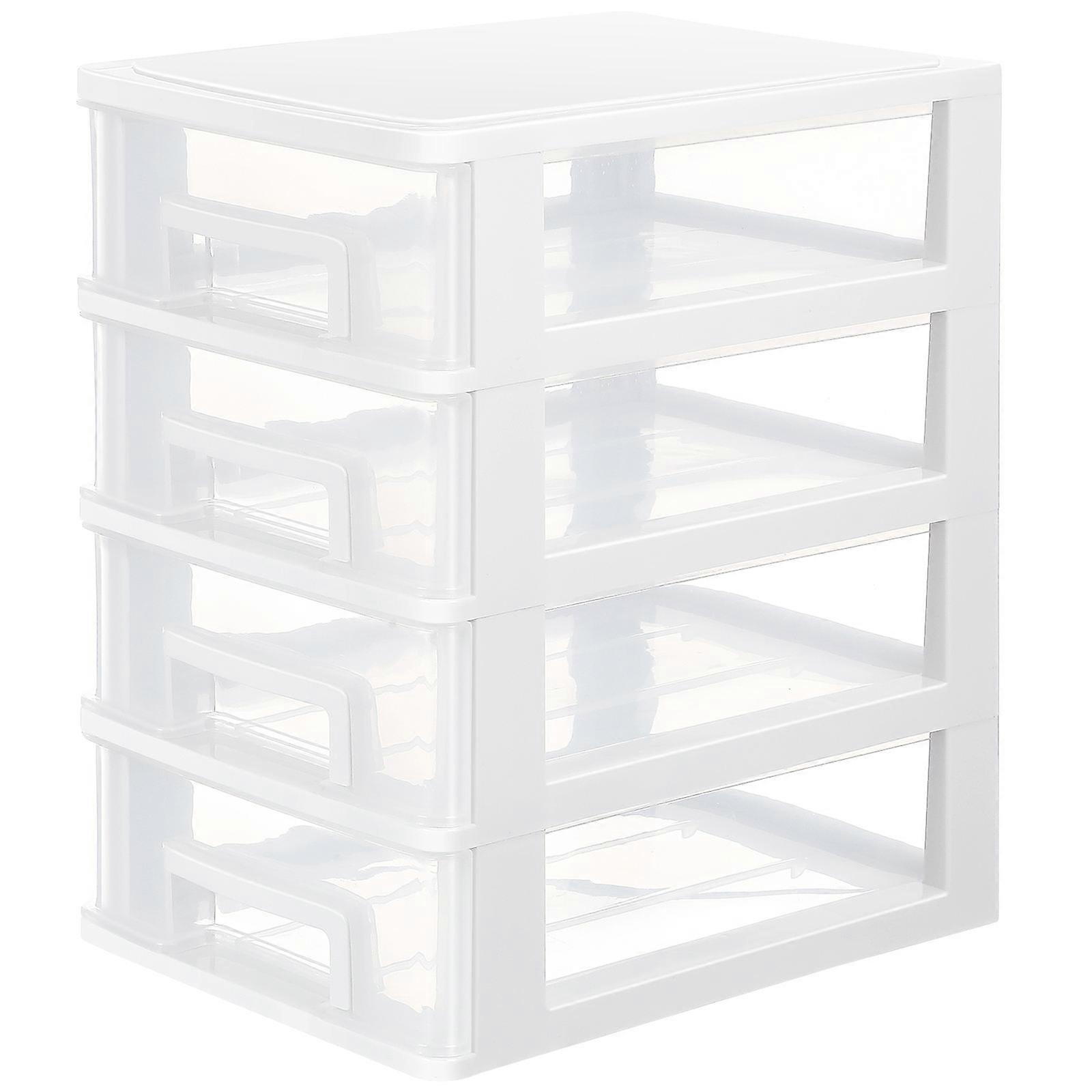 Sundries Storage Drawer Desktop Organizer With Lid For Cosmetics White And Transparent 21.1 X 15.2 X 25.2 Cm 1Pack