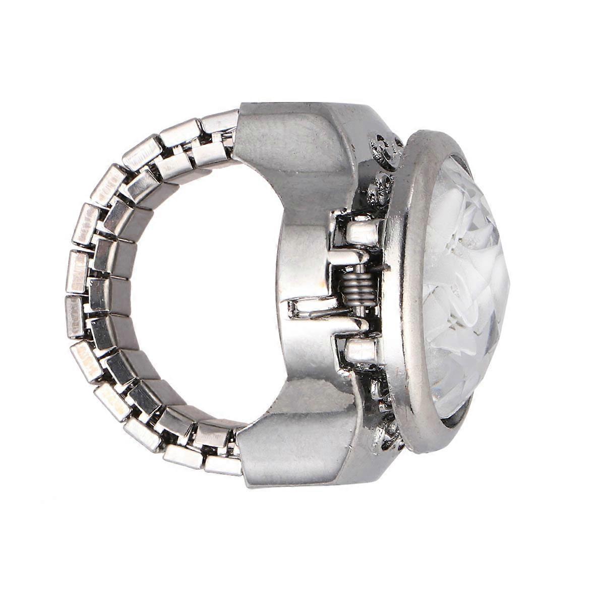 Mini Watch Ring Oval Quartz Watch Finger Ring for Time Watching White