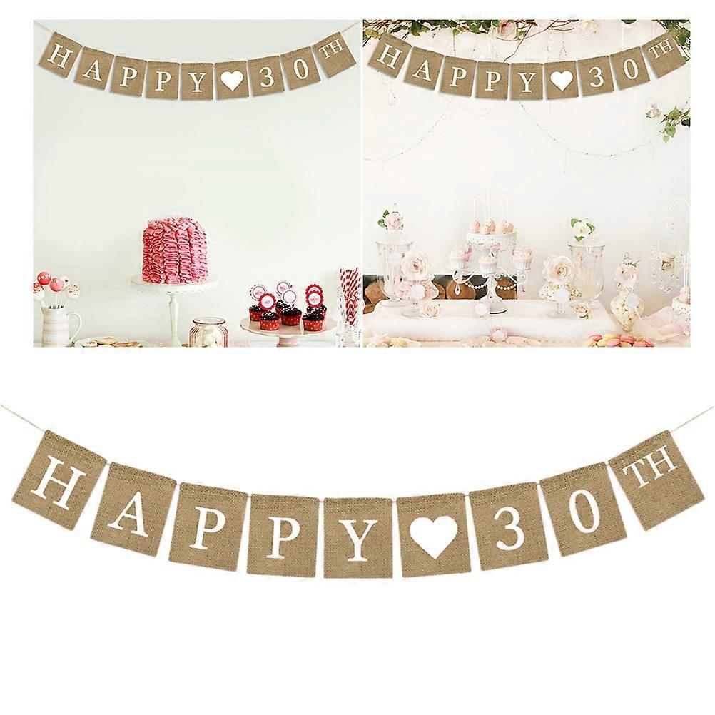 Party Hanging Bunting Burlap Banner for 2Pcs Happy 30th Birthday