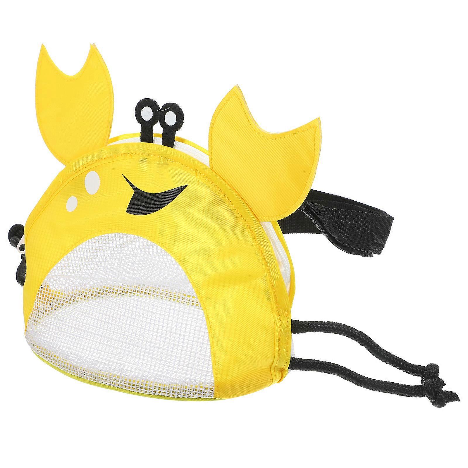 Shell Collecting Tote Bag Crab Shape for Kids 4Pcs Yellow Mesh Bag