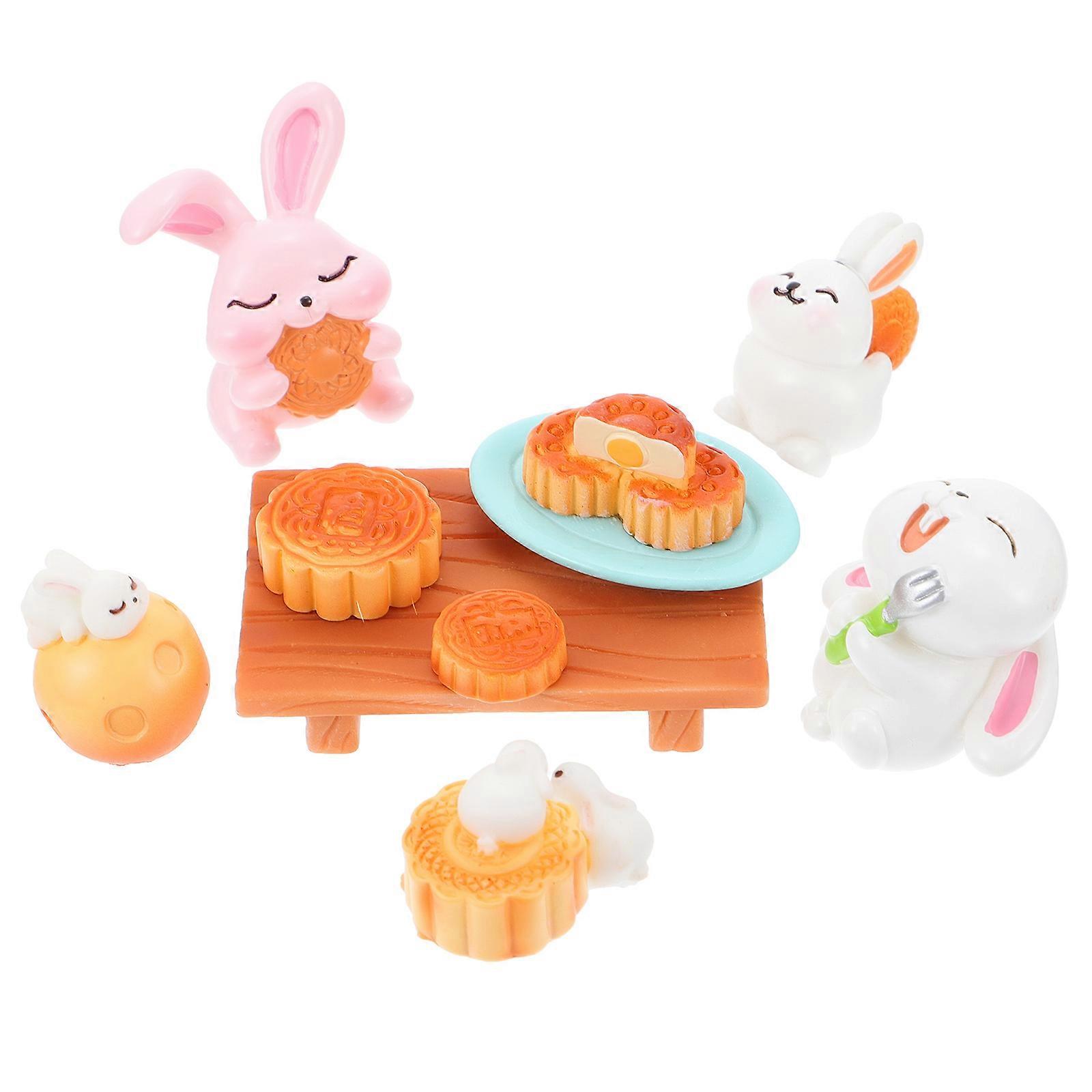 Lovely Resin Rabbit Figure Decorative Model for Home 3Sets Assorted Colors