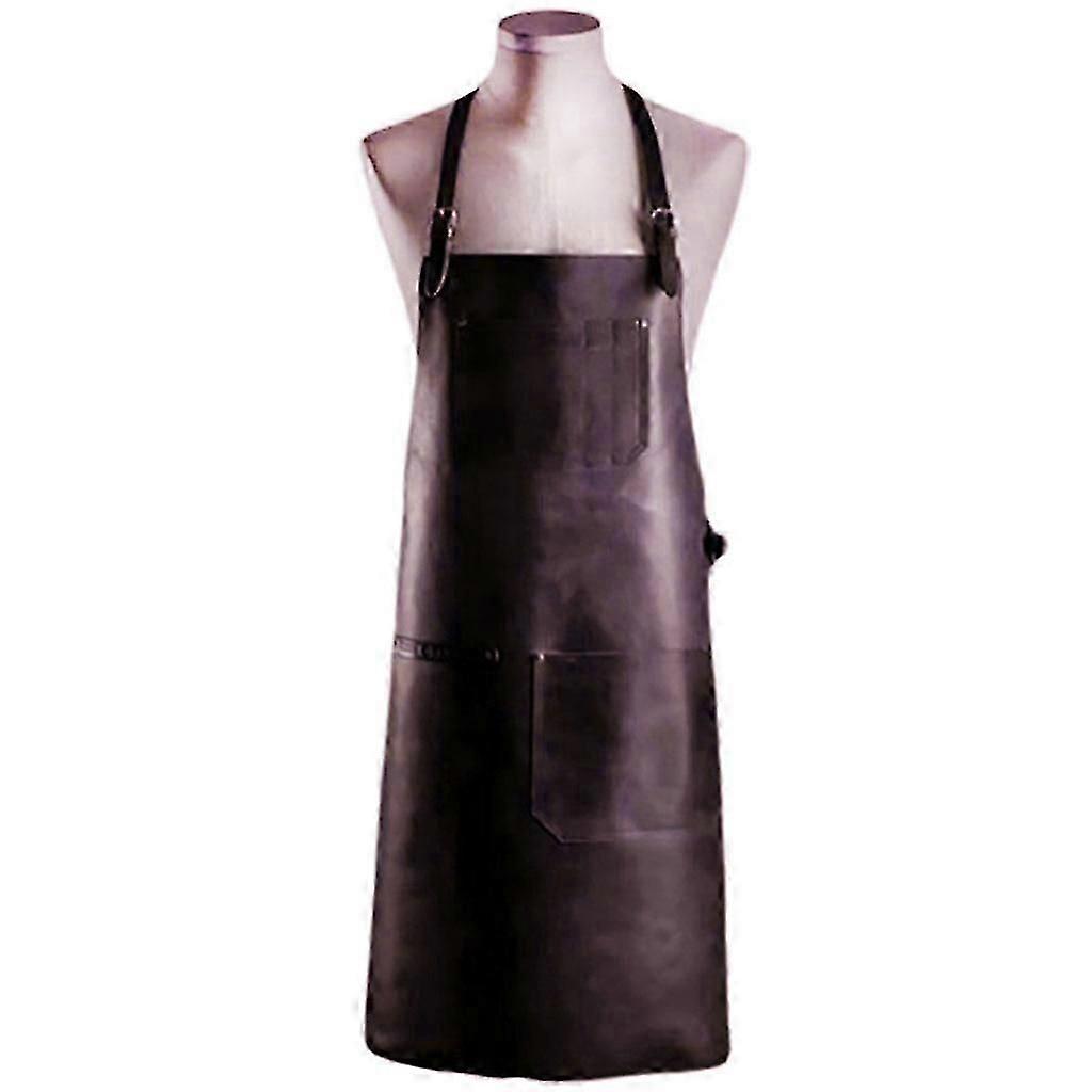 Leather Work Apron with Pockets for Men Women Adjustable Aprons Butcher Chef