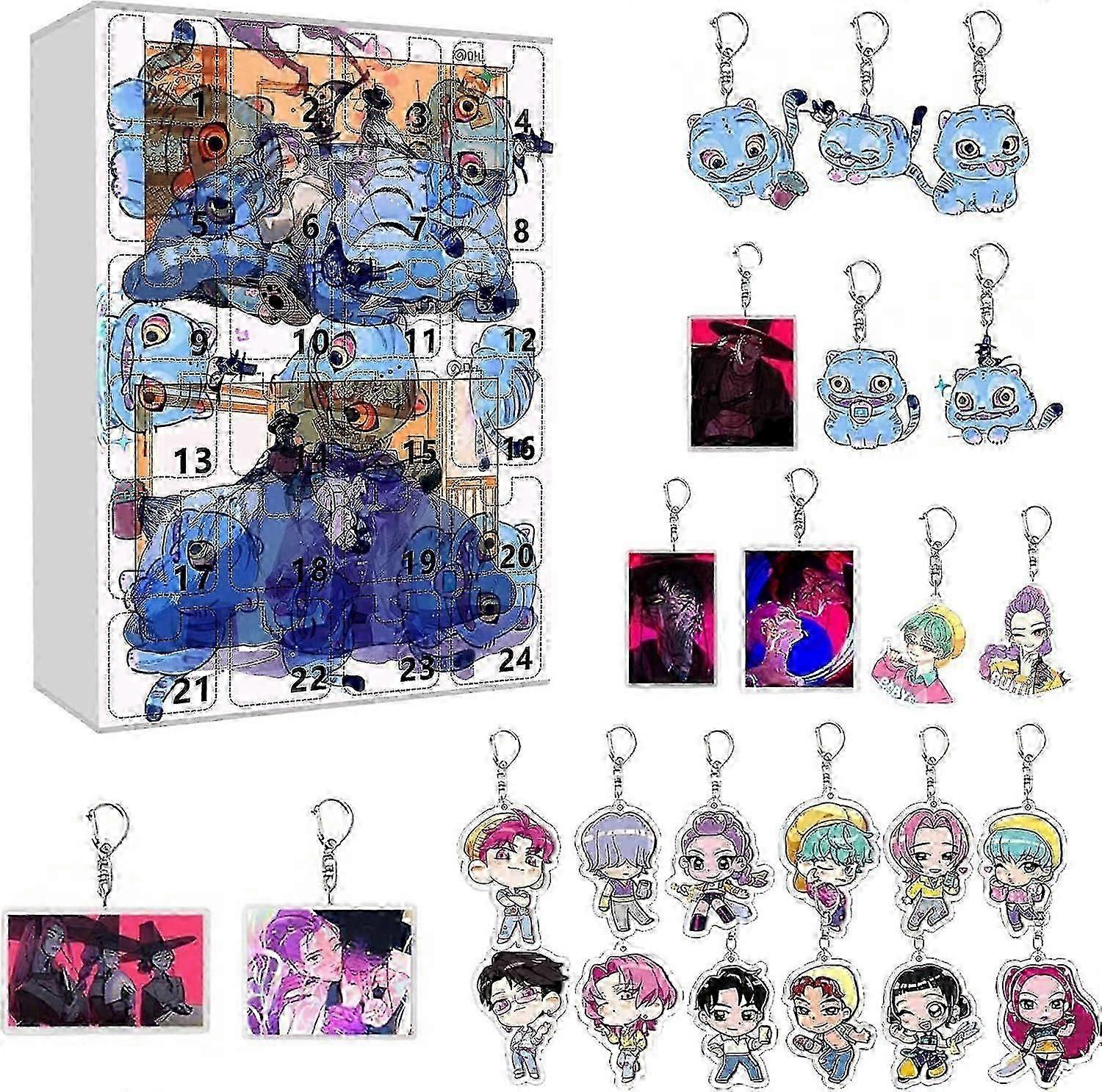 2025 Nouveau KPOP Demon Hunters Noël Compte à rebours Calendrier Blind Box Sac à dos Voiture Porte-clés Acrylique Charm