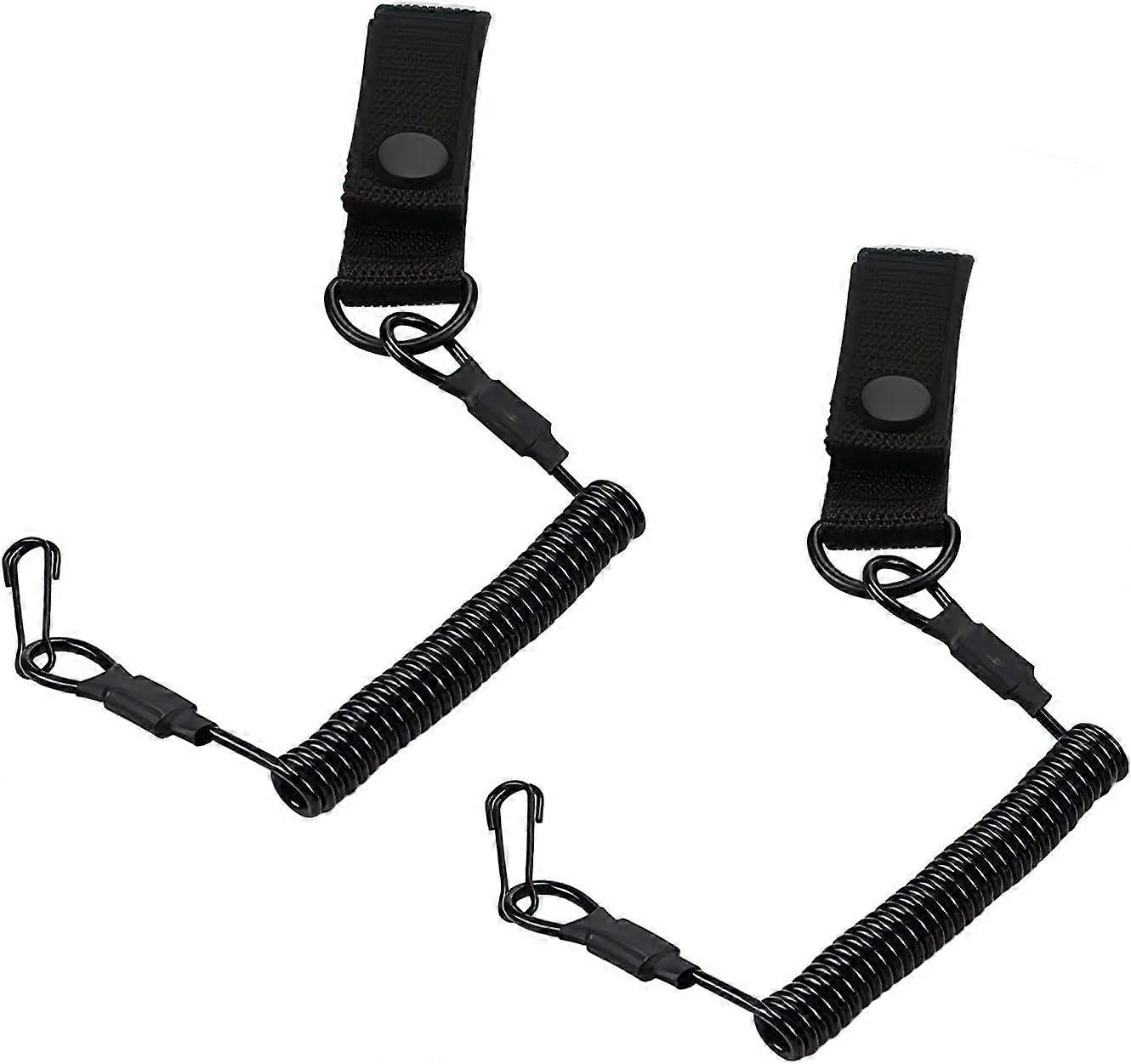 2 Pieces Black Tactical Lanyards with Elastic Safety Cord and Spiral Carabiner, Reusable, Suitable for Climbing Tools, Fishing, Camping