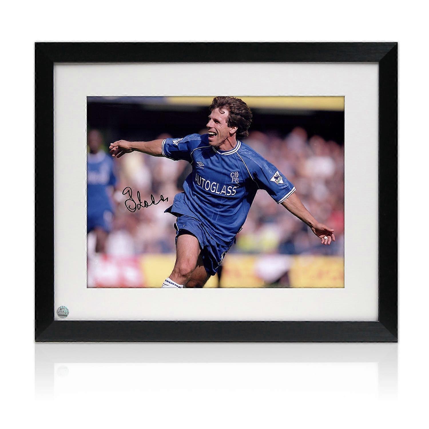 Gianfranco Zola Signed Chelsea Football Photo: West Ham Goal. Framed