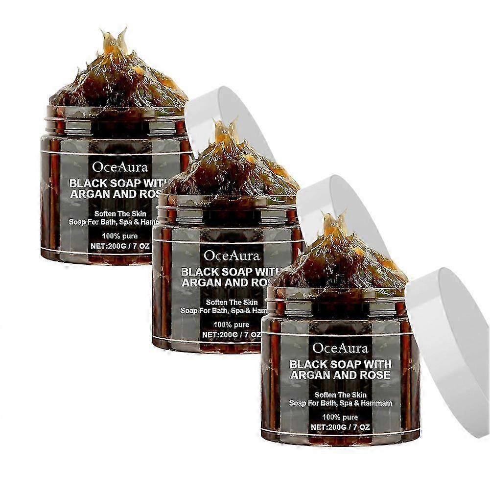 Moroccan Black Soap with Argan & Rose - Gentle Exfoliating Spa Bath Soap for All Skin Types