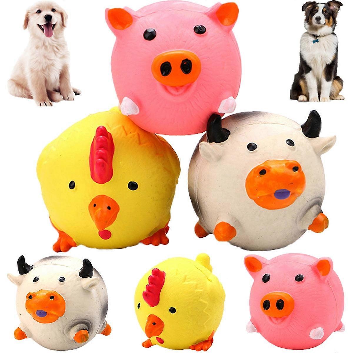Pet Enjoy Squeak Latex Puppy Toy,Funny Animal Pet Interactive Play Fetch Toy Durable Dog Chew Toys for Small Medium Dog(Ox, Chick, Little Pig)