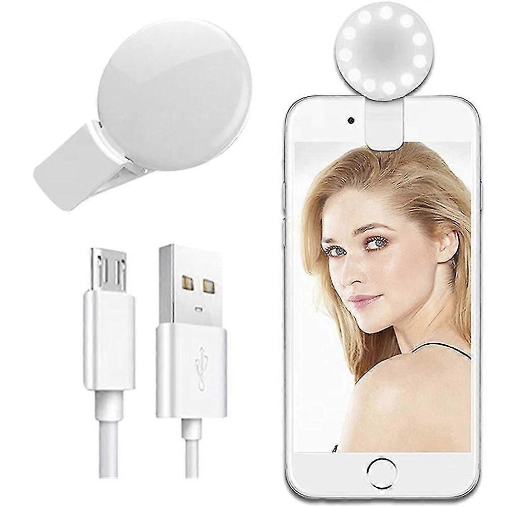 Selfie Clip On Ring Light, Mini Rechargeable Adjustable Brightness Light , Usb Flash Lighting For Ip
