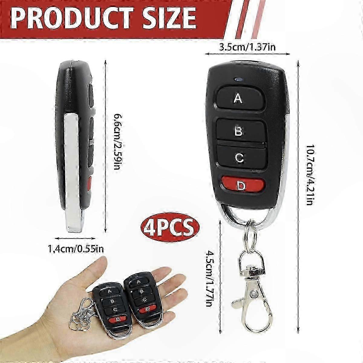 4-Pack Universal Remote Controls for Garage Doors, 433 MHz Handheld Transmitter for Gates and Garages