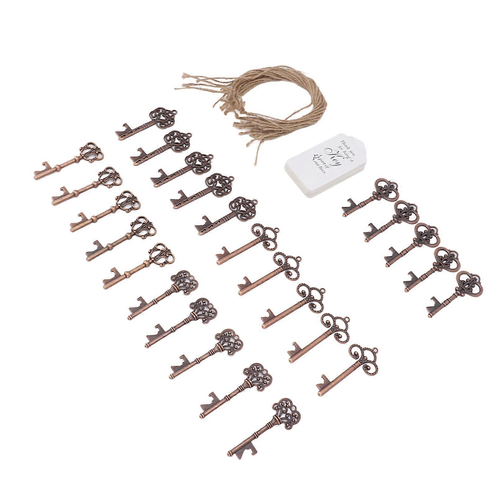 25pcs Bottle Opener Retro Metal Key Bottle Opener with Tag Cards and Ropes for Wedding Party 