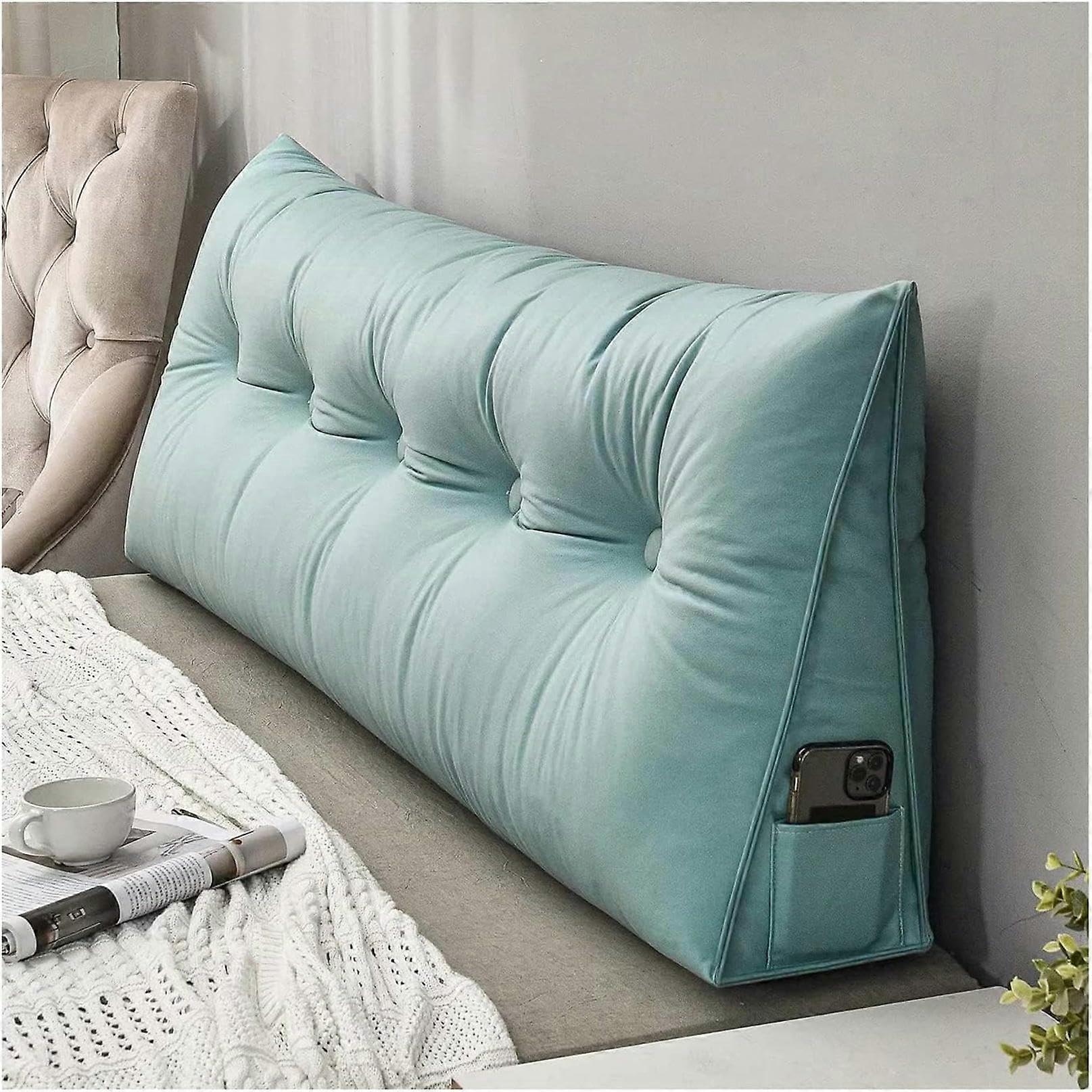 Bed Rest Reading Wedge Pillow With Headboard Backrest Tufted Dustproof Breathable Large Side Pockets
