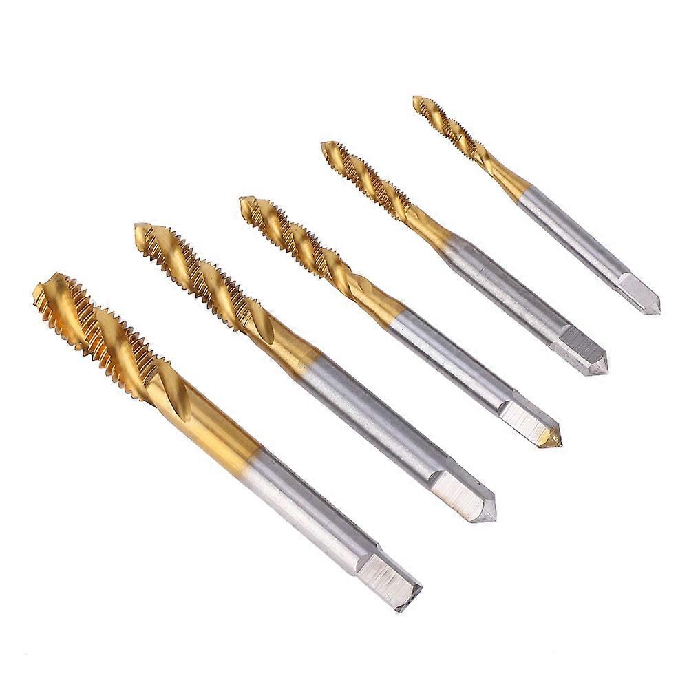 5 pcs Flute Tap Titanium Plated HSS Spiral Tapping Flute Screw Tap Bits M3-M8 Kit