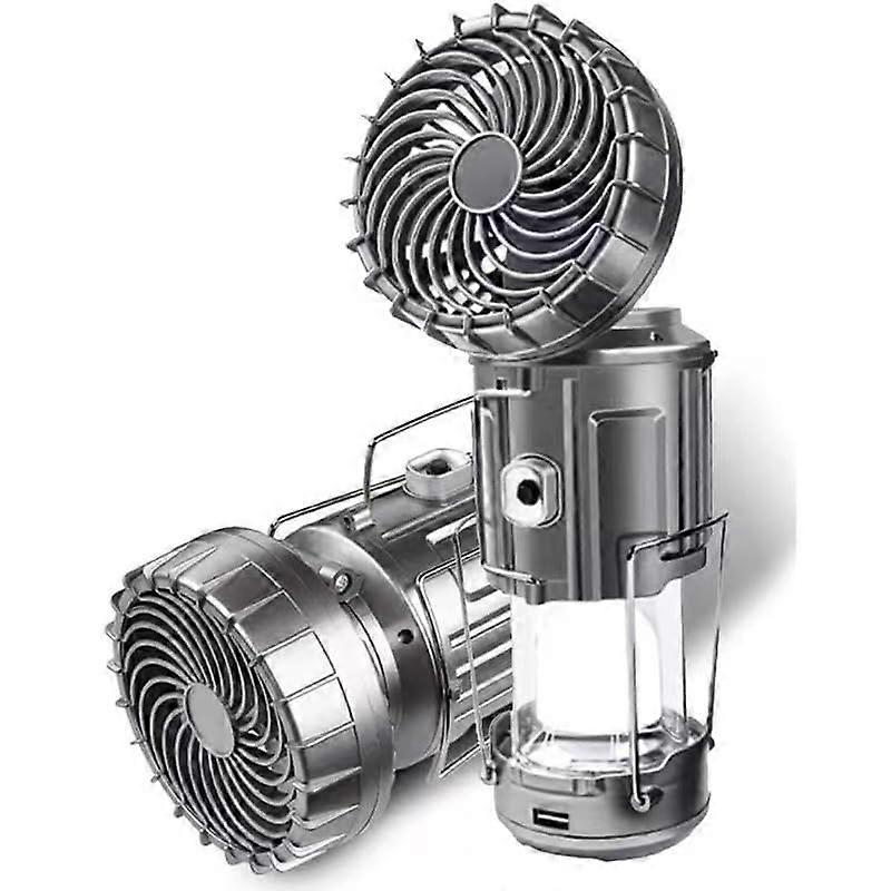 Multifunctional Solar Camping Lantern With Fan, Rechargeable Tent Light, USB Phone Charging, Solar/USB/Battery Powered