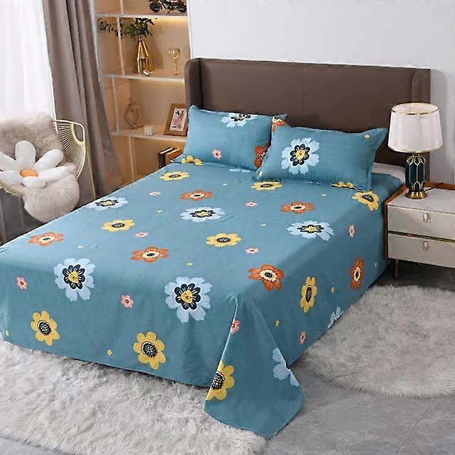 3PCS Bedding Sheet Polyester Flat Sheets Printed Color King Queen Size Pillowcase Included