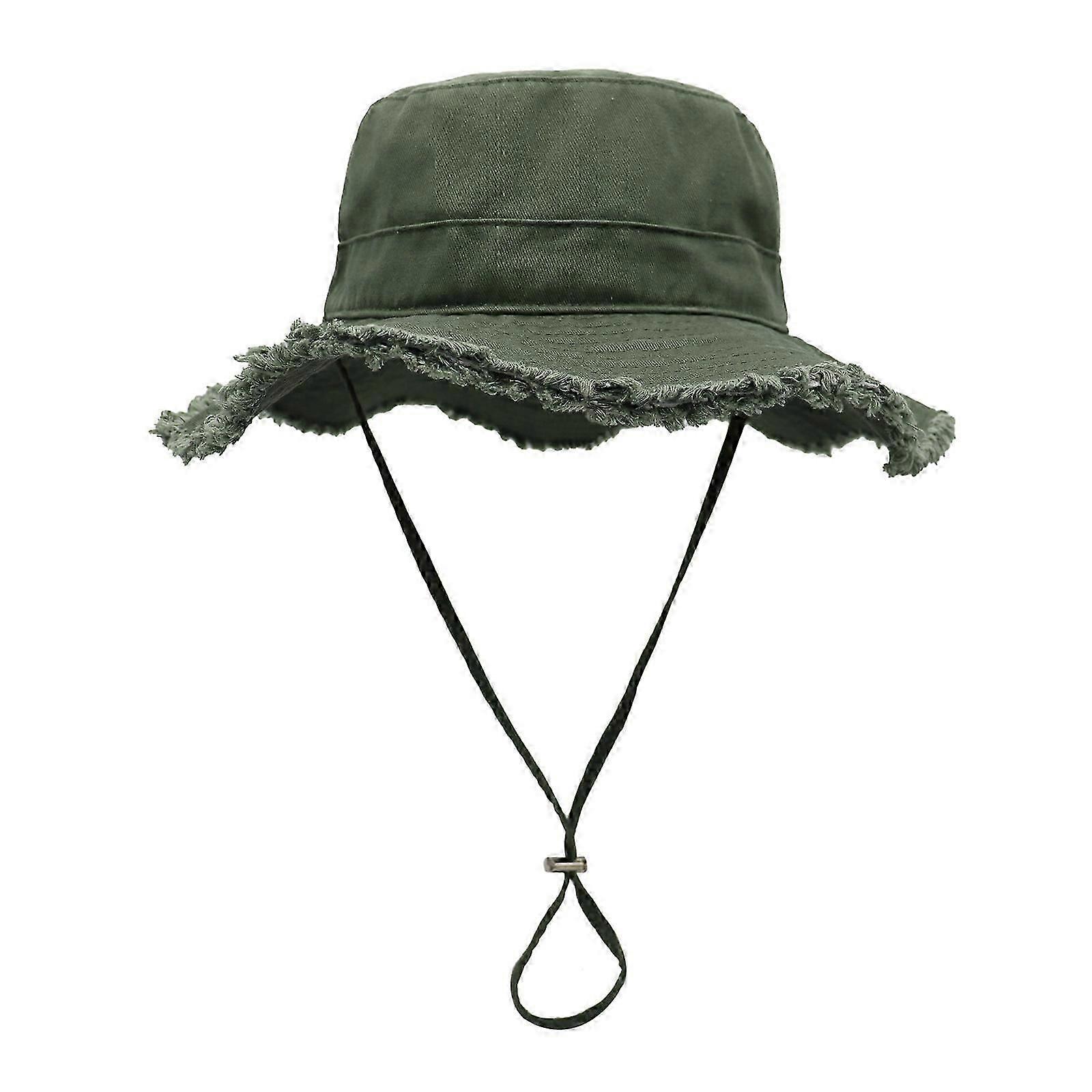 Fisherman's hat for adults and teenagers, wide brim, foldable and soft, ideal for spring and summer, with UV protection, fringed design, olive green c