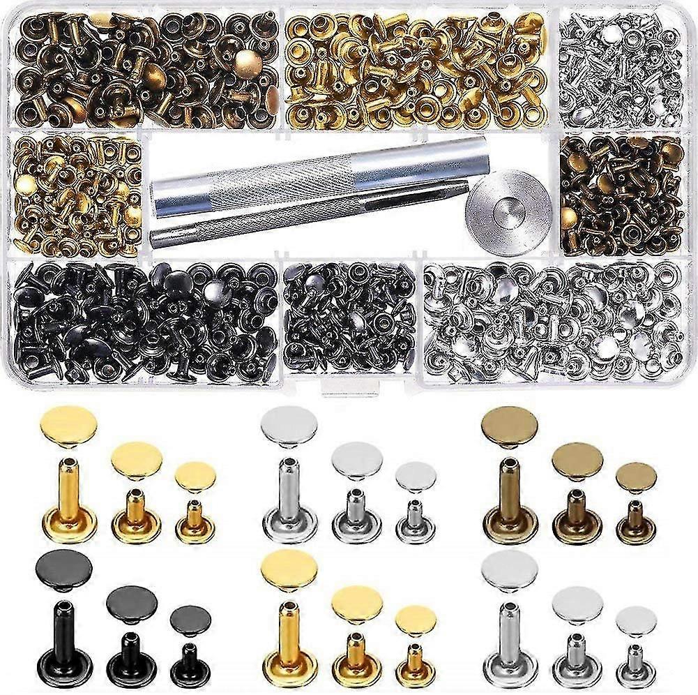 Double Cap Rivet, 300 Pieces Leather Rivets With 3 Fastening Tools Double Head Rivets