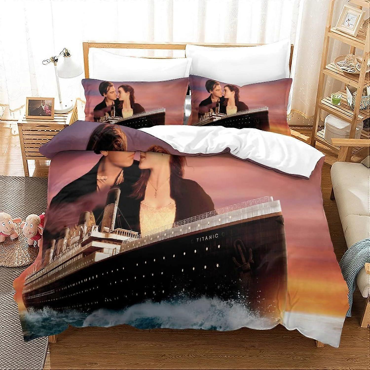 تيتانيك 3D المطبوعة لحاف غطاء غطاء لحاف مجموعة مع سستة لينة سهلة الرعاية لحاف غطاء لحاف الفراش جاك وروز نمط الصورة المتحركة مجموعة مع حبوب منع الحمل