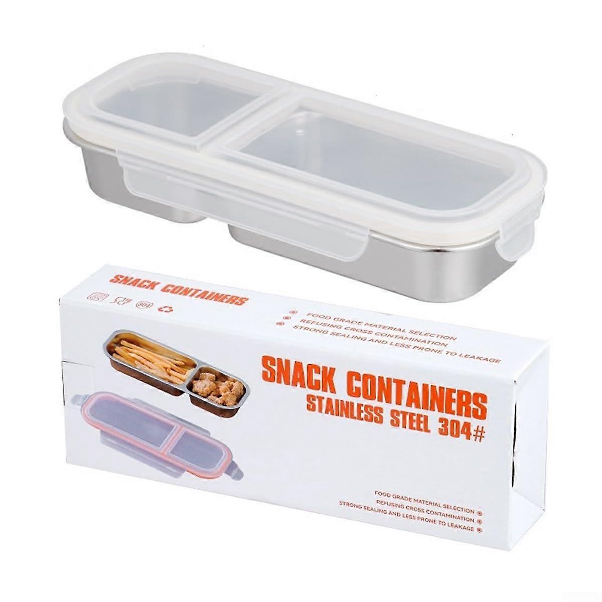 Stainless Steel Snack Container with Leak Proof Lid, 2 Compartment for Fruit and Snack Storage