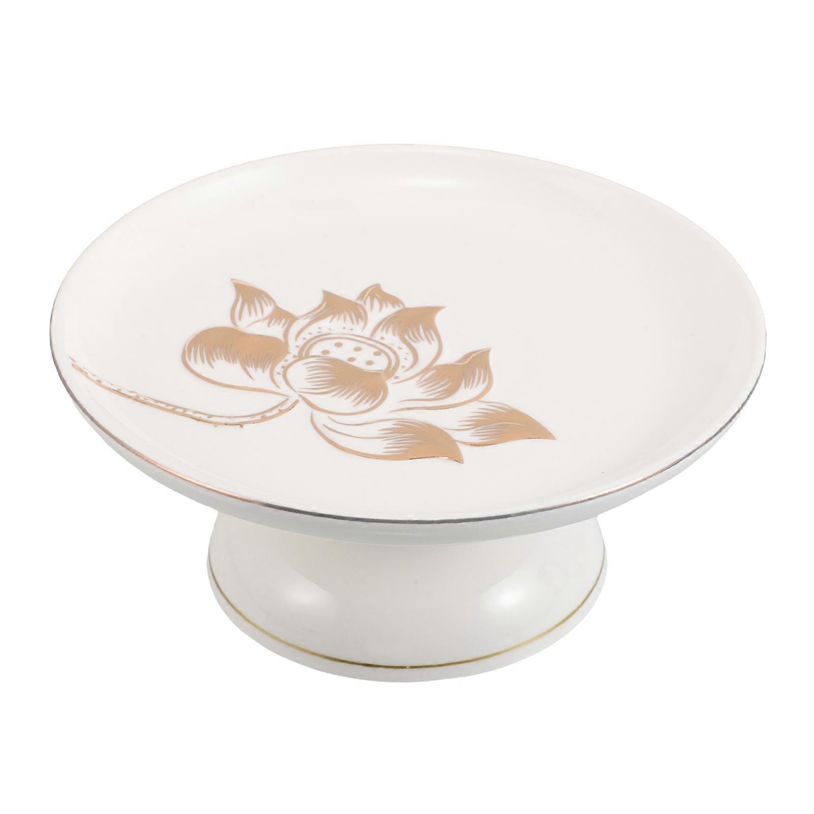 Fruit Plate Ceramic Footed Fruit Plate for Serving Tray with Lotus Pattern