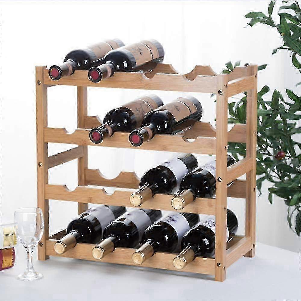 Wine Rack Natural Bamboo Storage Rack Freestanding Countertop Stackable Display Shelf Wine Bottle Holder (4-Tiers 16-Bottles)