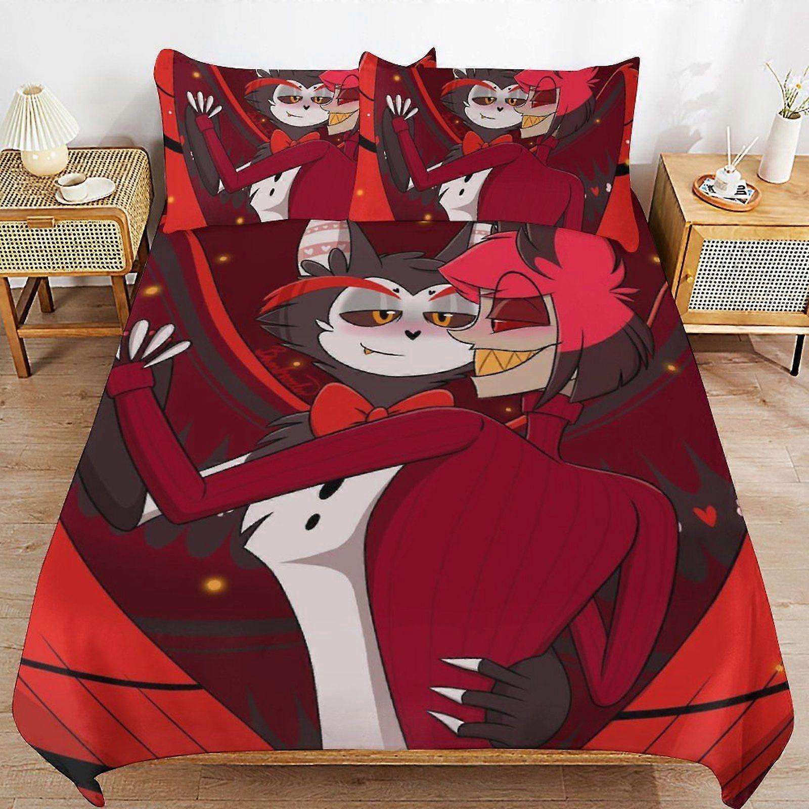 u128 Hazbin Hotel Machine Wash Safe Practical Zipper Soft Touch Quality Fabric Duvet Cover Sets for Comfortable Sleep n128