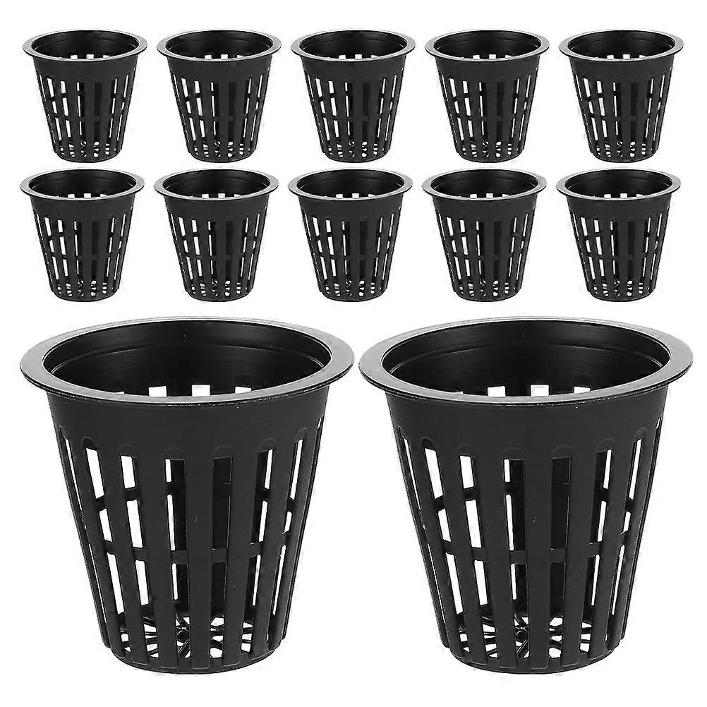 Hydroponics Net Pots Basket for Storage Use 12Pcs Black Plastic Material
