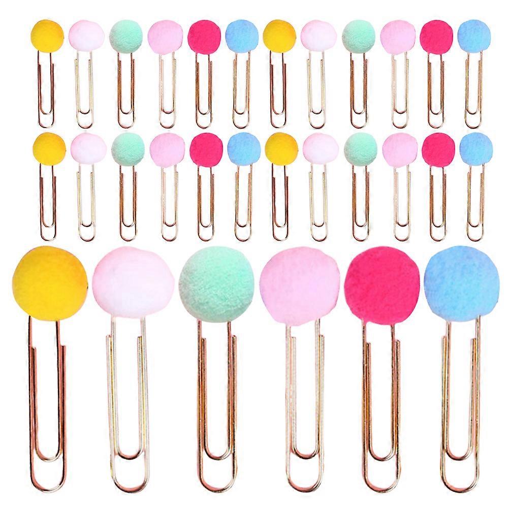 Assorted Color Pompom Paperclip for Fastening Paper 40Pcs Metal Bookmarks