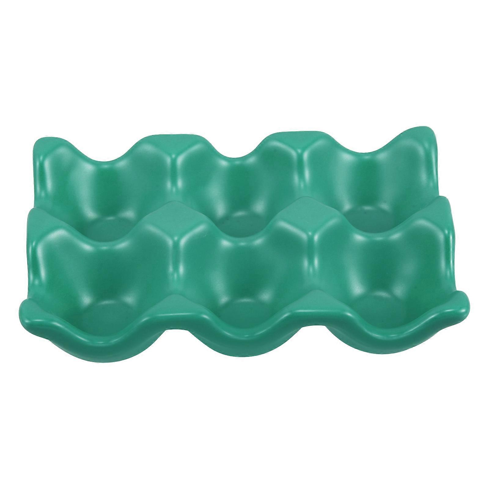 Ceramic Egg Tray Egg Holder for Refrigerator 6 Cups Dark Green Storage
