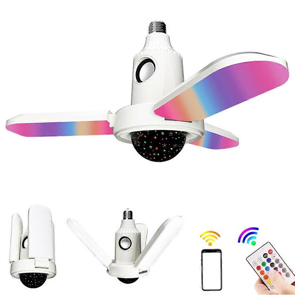 Small Star Projector Lamp E27 Three-Leaf Folding RGB Color Changing Ceiling Light Bluetooth-compatible Speaker with Remote Control