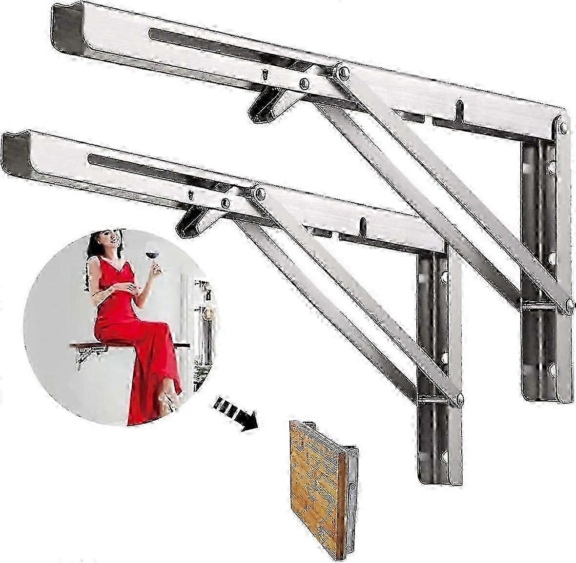 500Mm Stainless Steel Folding Shelves, Folding Wall Shelf, Triangular Support Frame, For Tables, Benches And Shelves, Maximum Load: 225Kg (2 Pieces Wi