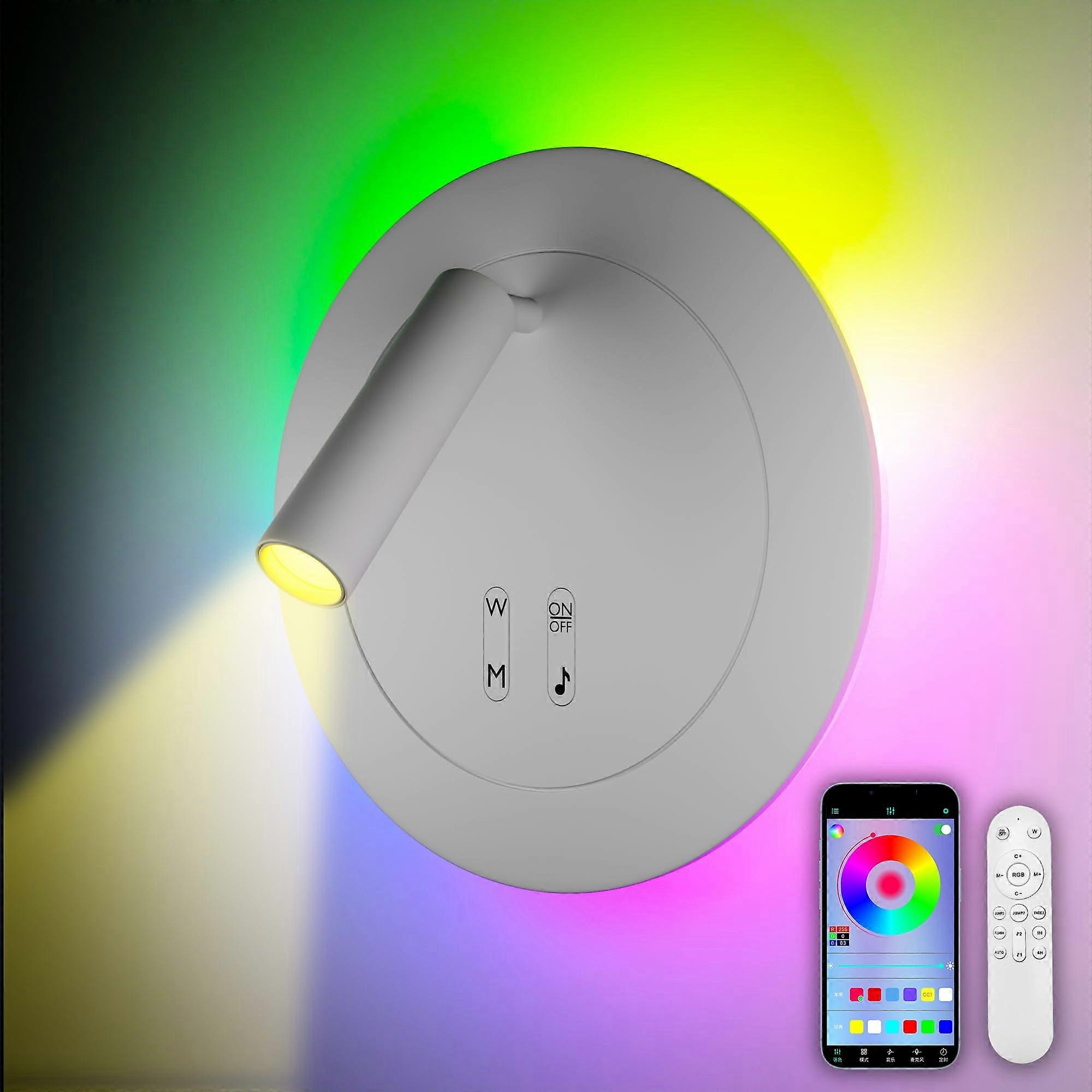 Smart LED Wall Sconce with RGB Color Changing, App Control, 350° Adjustable Bedside Reading Light