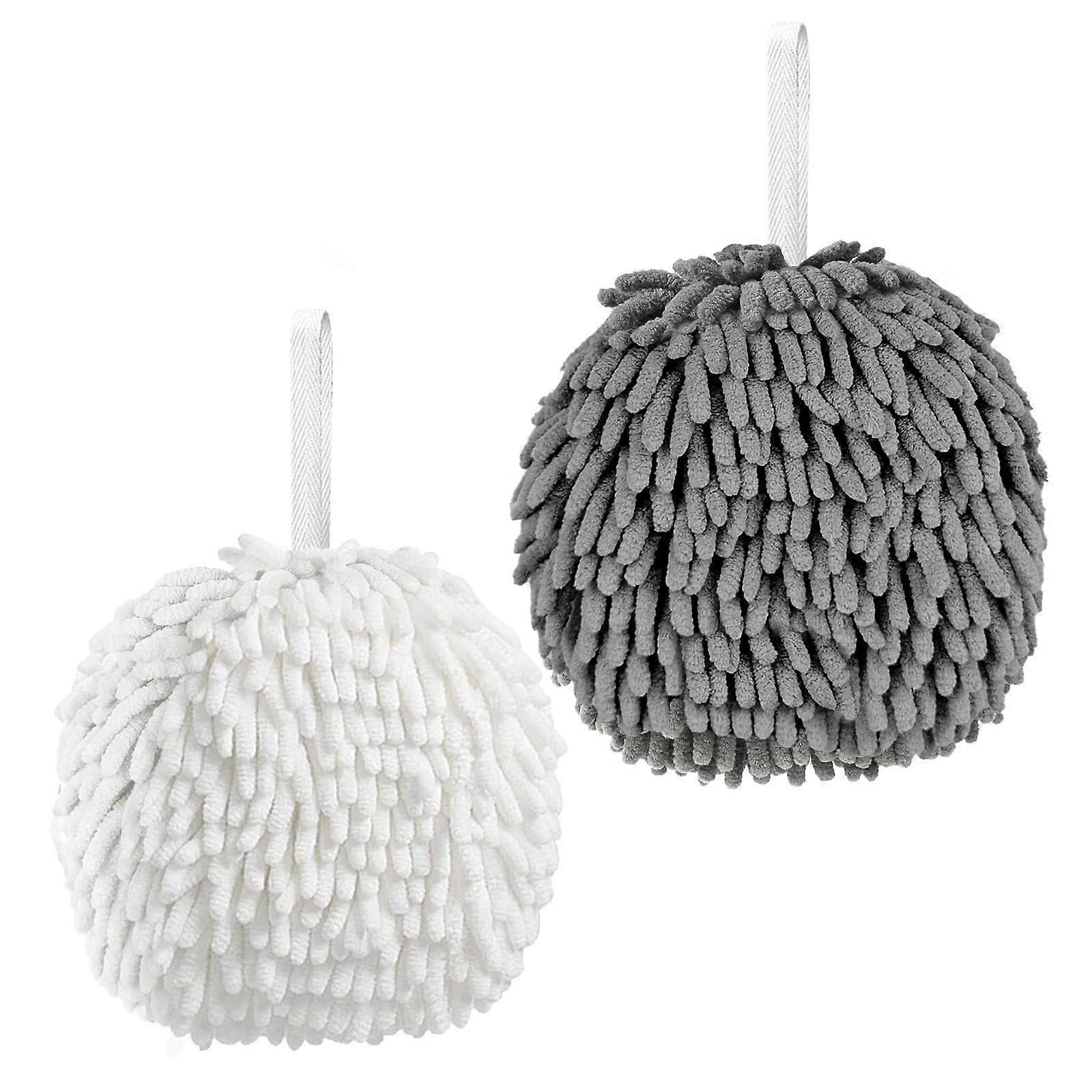 2 Pack Microfiber Hand Towels  Super Absorbent Quick Dry Soft Plush with Hanging Loop for Bathroom and Kitchen (Gray, White)
