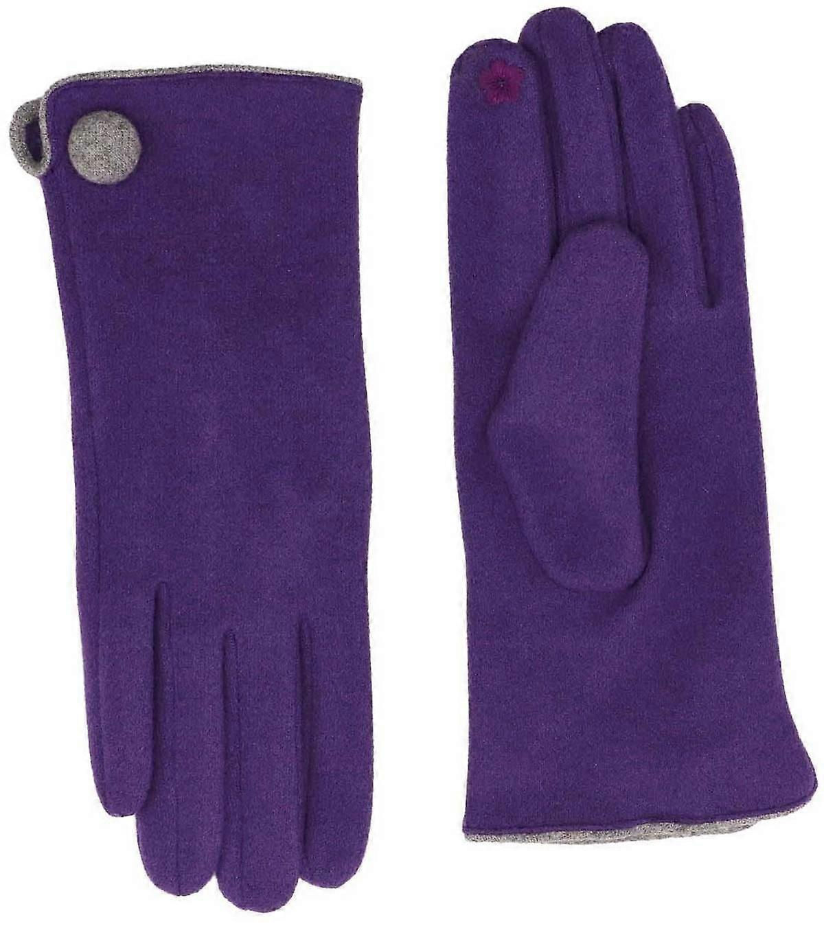 Zelly Button Detail Gloves - Purple/Grey