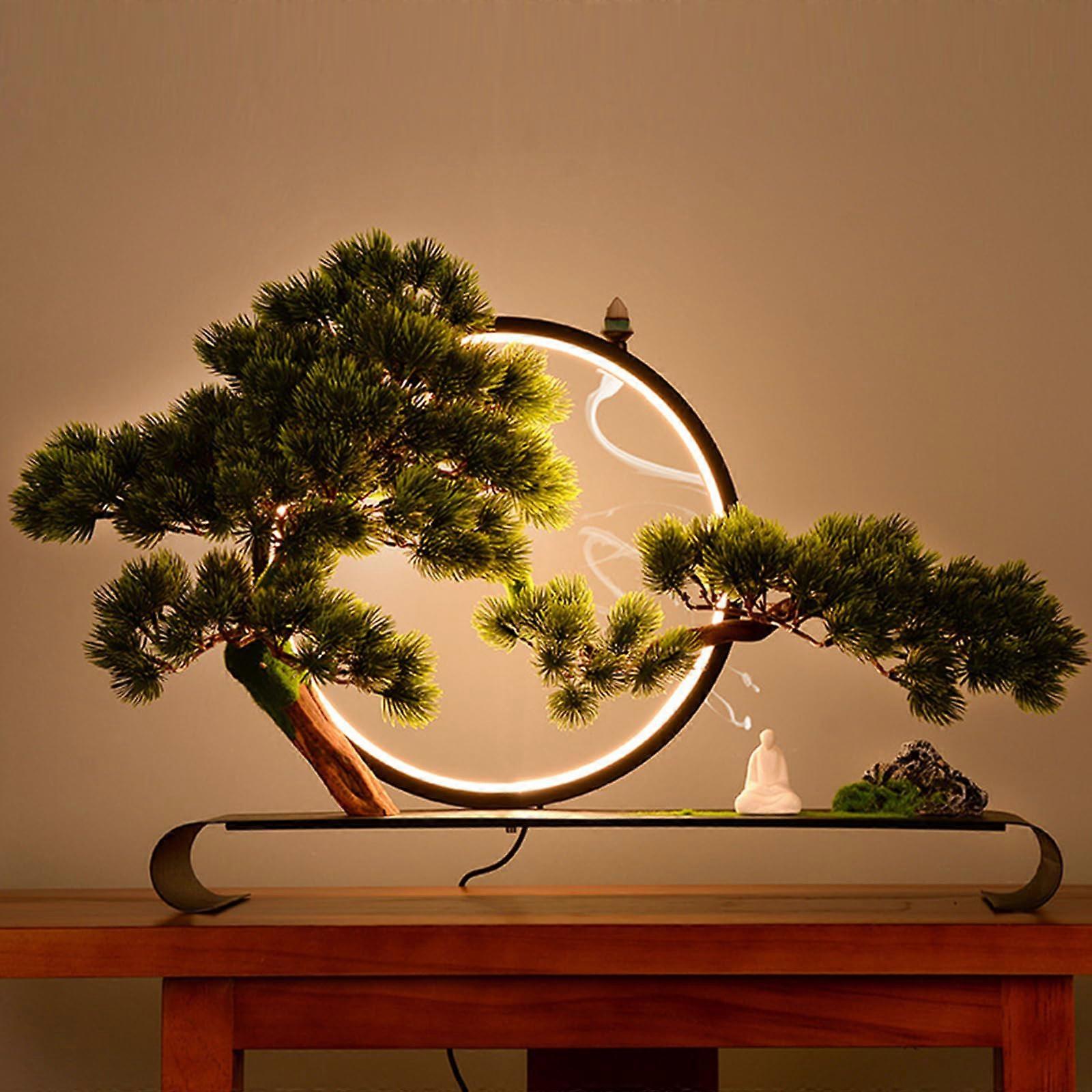 Artificial Bonsai Tree with LED Light, Realistic Zen Decor for Home and Office, USB Powered