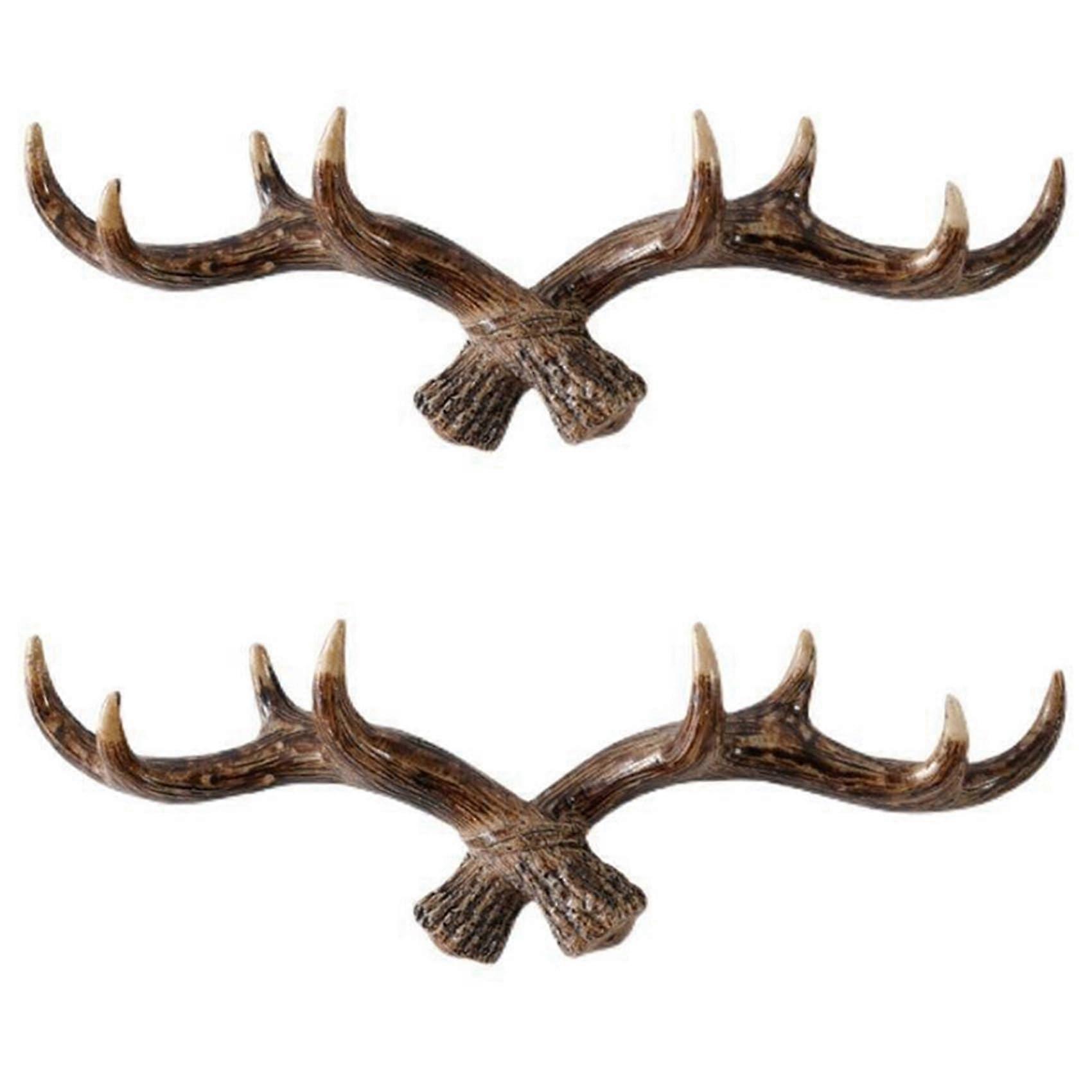 2X Vintage Deer Antler Wall Hooks Rustic HandPainted Coat Rack and Key Holder 28cm