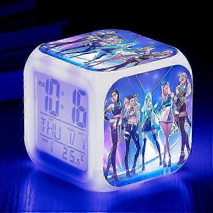 KPop Demon Hunters Alarm Clock Anime Peripheral LED Cube with Colorful Light Display Time Children Desktop Decor Digital Clock