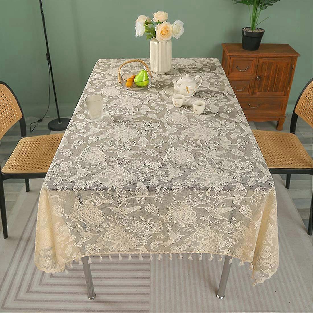 Simple Rectangular Lace Tablecloth for Home - Light Yellow-20069