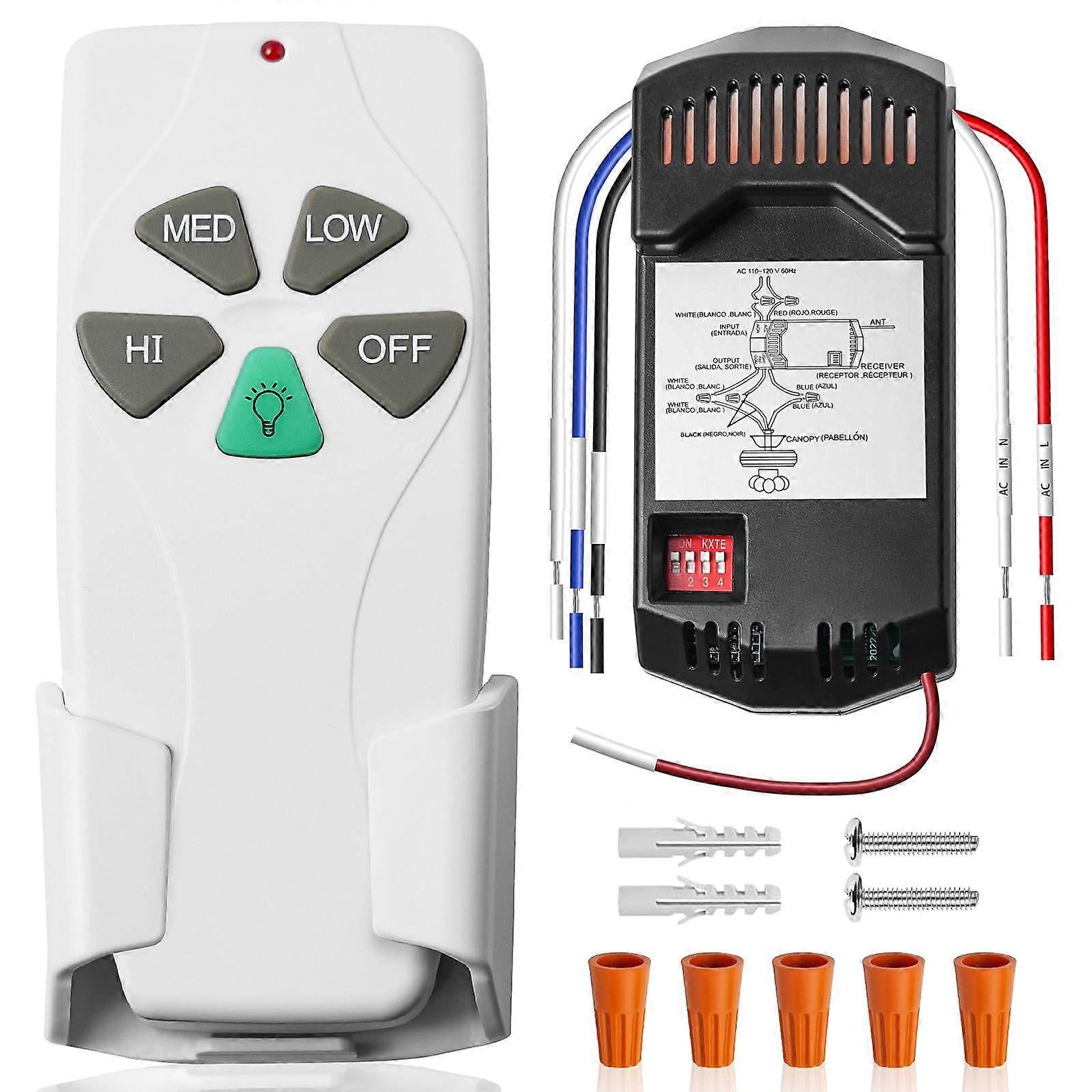 Universal Ceiling Fan Remote Control Kit with Receiver, 3Speed Light Dimmer, for Hampton Bay