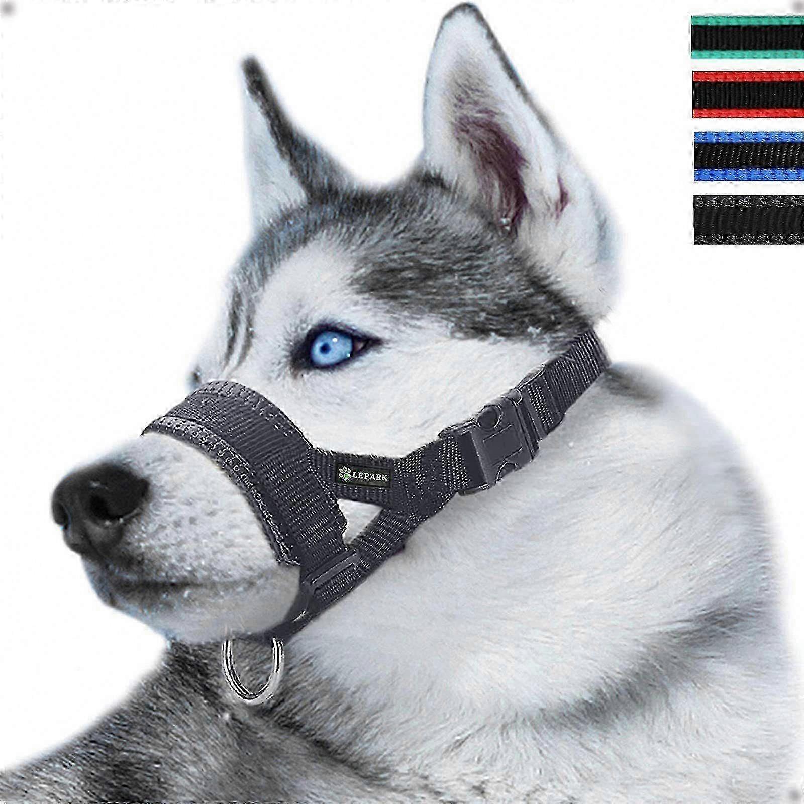 Adjustable Dog Muzzle with Head Strap for Small, Medium, and Large Breeds - Durable and Comfortable Design in Black