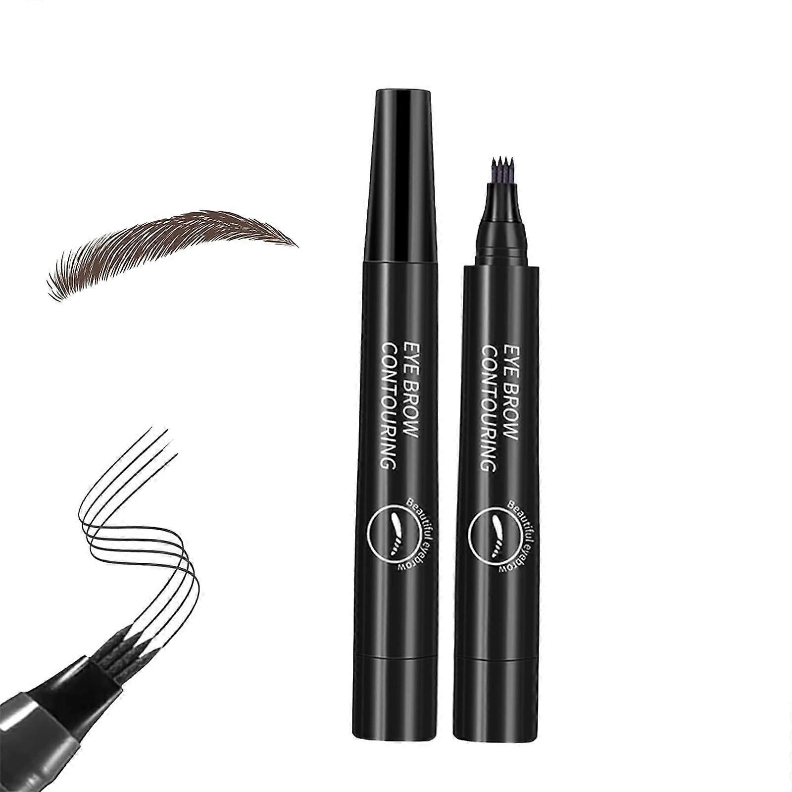 Waterproof Eyebrow Pen with 4 Tip Micro Fork Precision, Long Lasting Smudge Proof Brow Pencil Black
