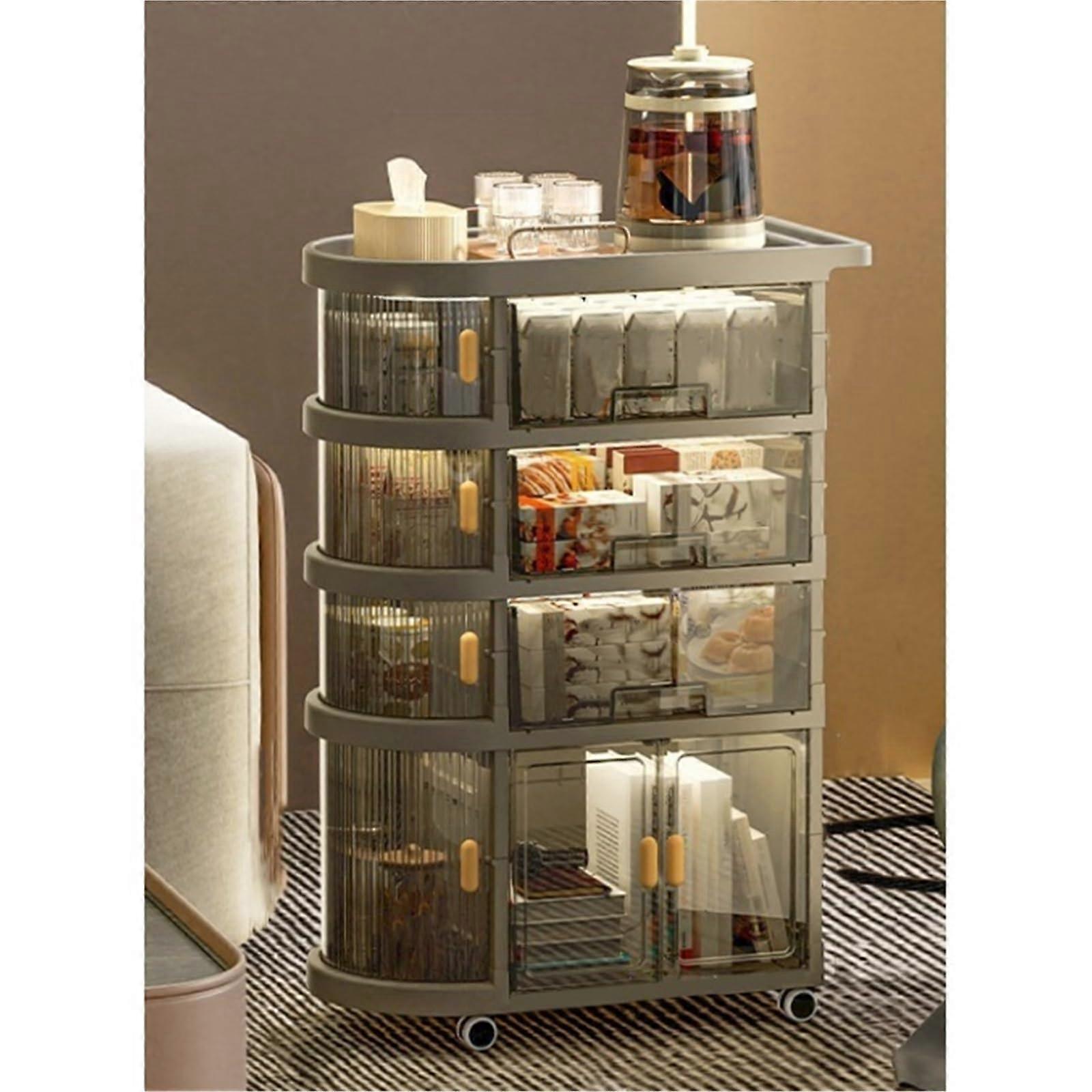 5Tier Rolling Utility Cart with Wheels, Foldable DustProof Storage Trolley for Kitchen Bathroom