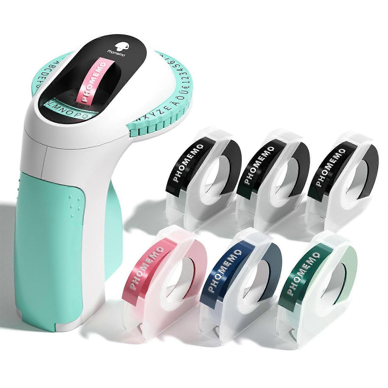 PHOMEMO E975 Embossing Label Maker Handheld Embossed Label Machine with 6 Rolls of Tapes