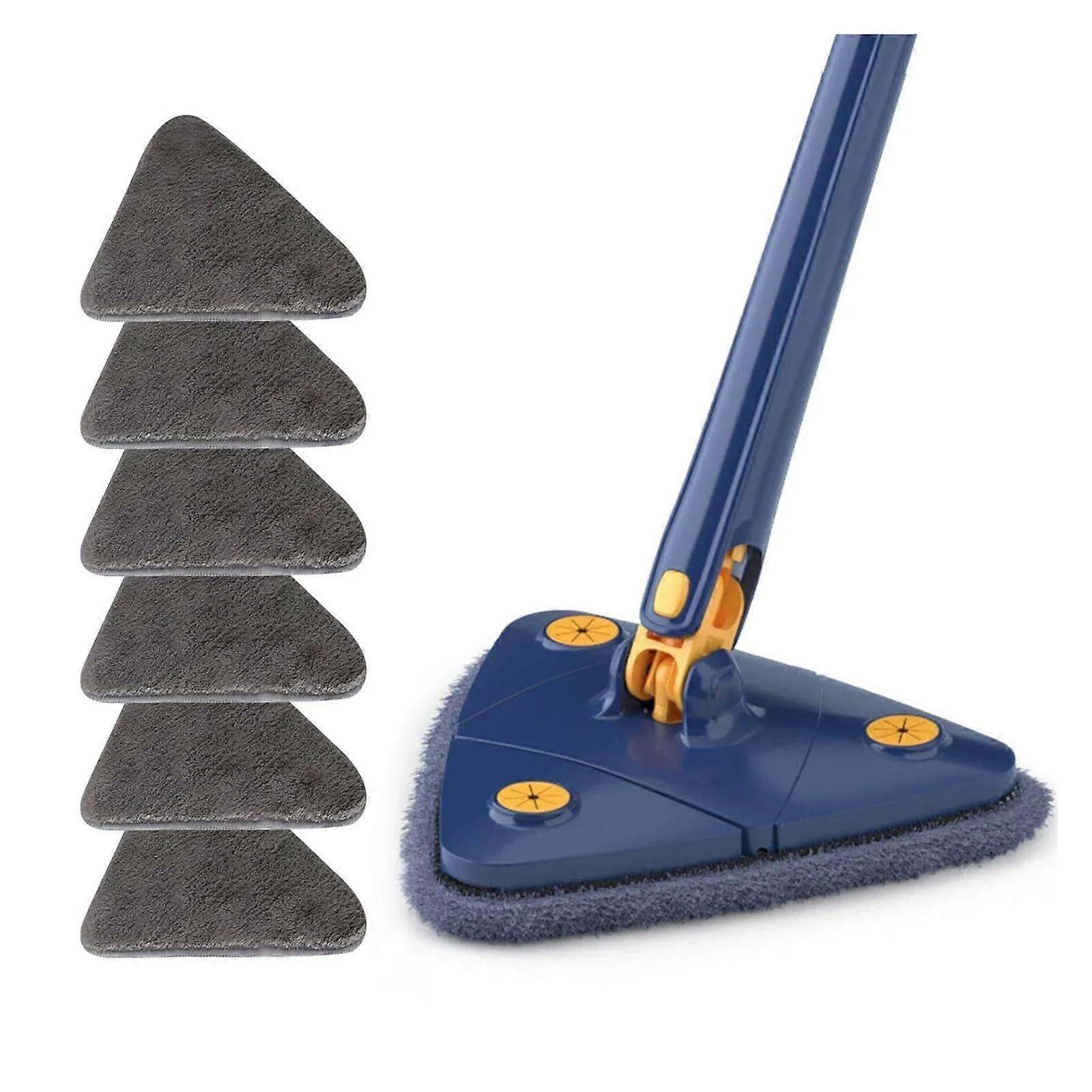360 Degree Rotating Triangle Mop with ExtraLong Handle for Floor, Ceiling, and Window Cleaning, 6 Cloths