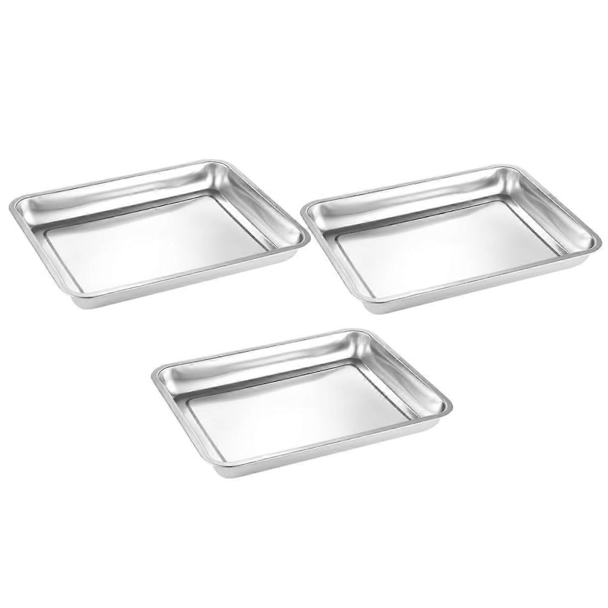 3pcs Stainless Steel Baking Tray Set with Smooth Polished Surface, Rectangular Oven and BBQ Serving Plates for Kitchen and Parties
