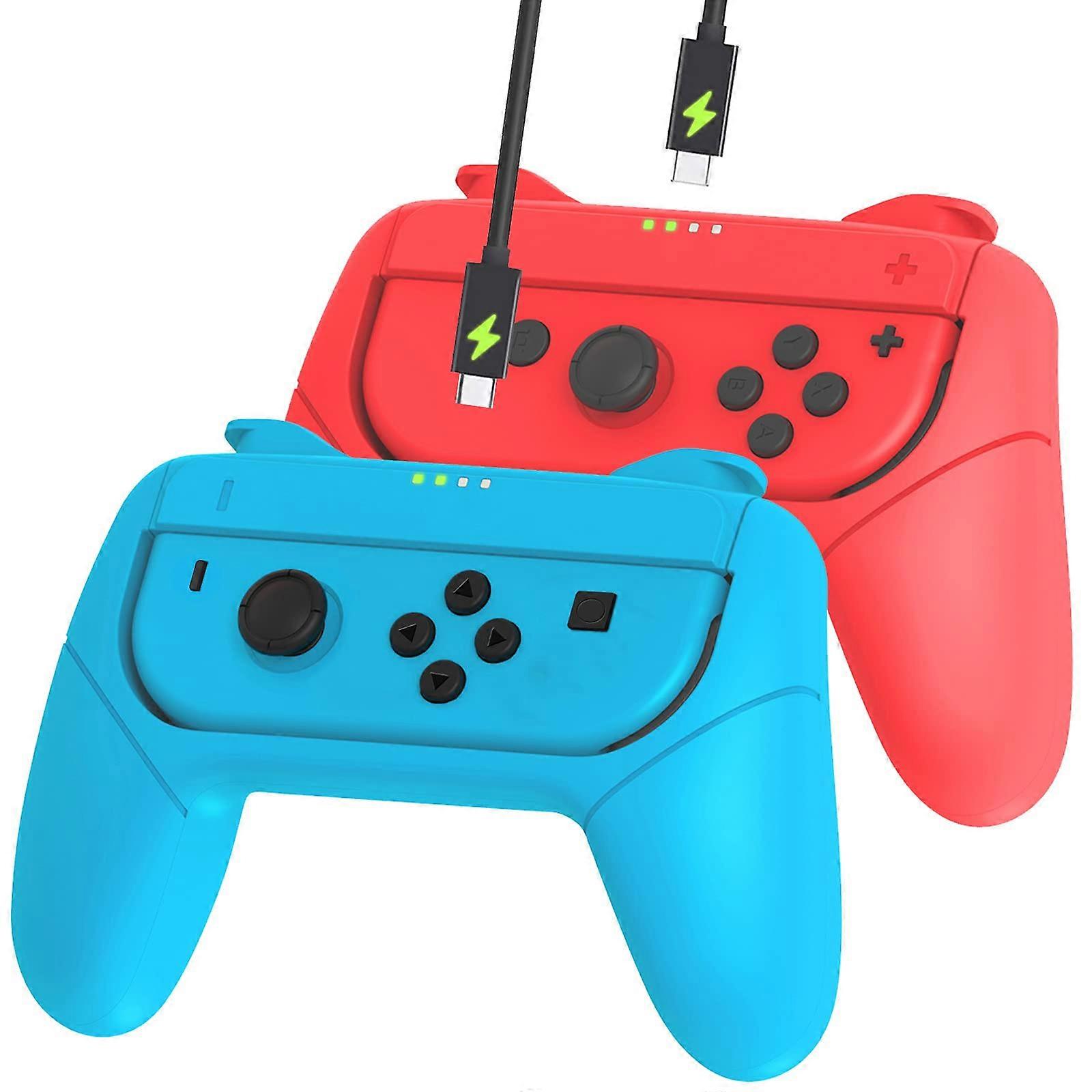 Charging Grip 2 Pack Red and Blue Ergonomic Controller with Charge Function for Nintendo Switch JoyCon