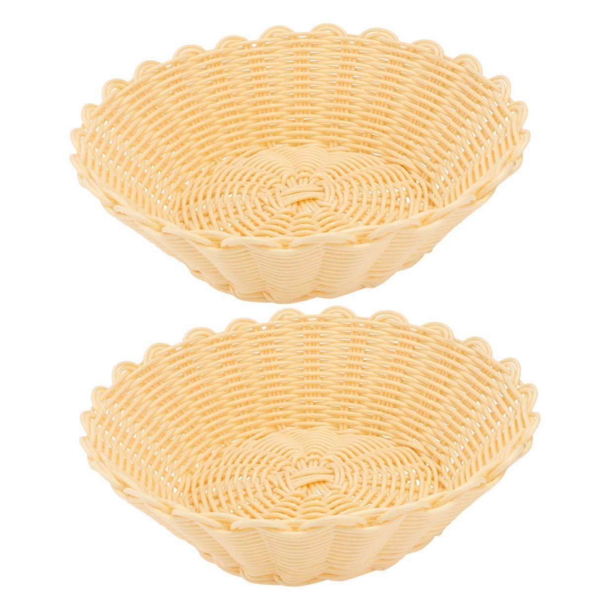 2Pcs Woven Bread Basket Set, Rattan Fruit Storage Baskets for Kitchen Counter and Tabletop Display
