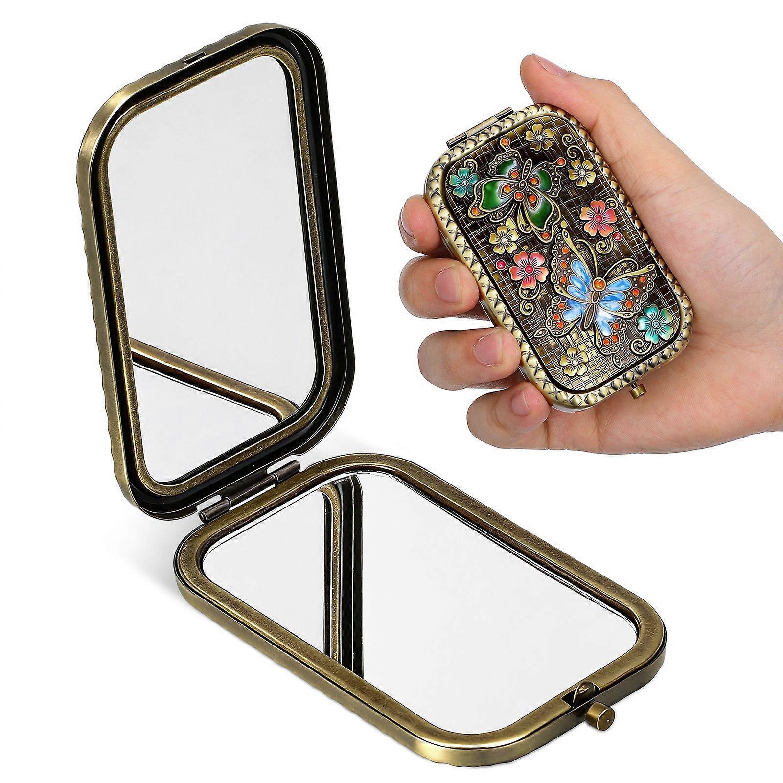 1pc Creative Double-faced Foldable Portable Makeup Mirror Vintage Makeup Mirror ( Random Style )